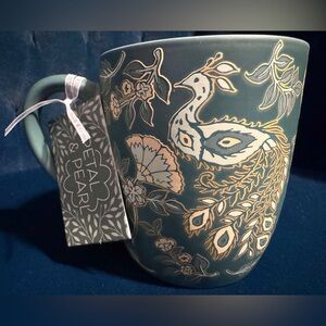 Soft Touch Gold Detailed Green Peacock Mug - Petal and Pearl / Dwell Studio NWT